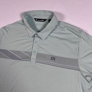 Travis Mathew Polo Shirt Mens Large L Green Gray Striped Short Sleeve Golf Top